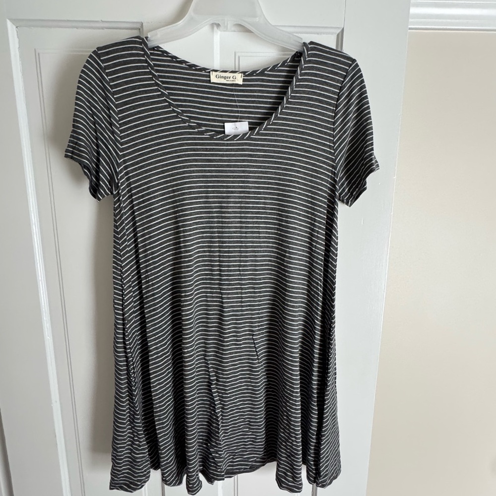 Ginger G Charcoal and White Striped Short Sleeve Top/Tee dress